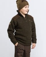 Pinewood Hurricane Strickpullover Troyer Kids D.Green Melange Detail 1