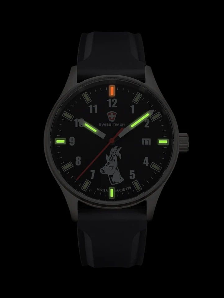 Swiss Timer Trapper schwarz Rehbock H3 Uhr Silikon Nacht