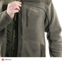 Pinewood Prestwick Exklusiv Fleecejacke Olive Mel/Suede Brown Detailansicht Brust