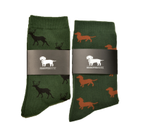 KRAWATTENDACKEL Socken-Set Hirsch schwarz + Dackel braun