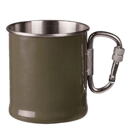 Gobelet Mil-Tec Karabinerbecher – Acier Inox, Olive, Tasse Extérieure Avec Mousqueton