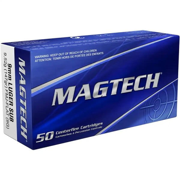 Magtech 9mm Luger FMJ Flat Sub Vollmantel Flachkopf Subsonic 147gr. 9G Magtech 9mm Luger FMJ Flat Sub Vollmantel Flachkopf Subsonic 147gr. 9G