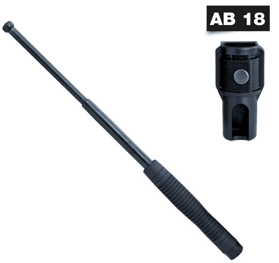 Teleskopschlagstock 18" + Holster (Gehärtet, Strukturgriff, Schwarz)