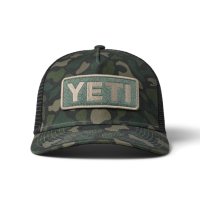 YETI Full Camo 5 Panel Bow Fit Trucker Kappe Vorderseite 